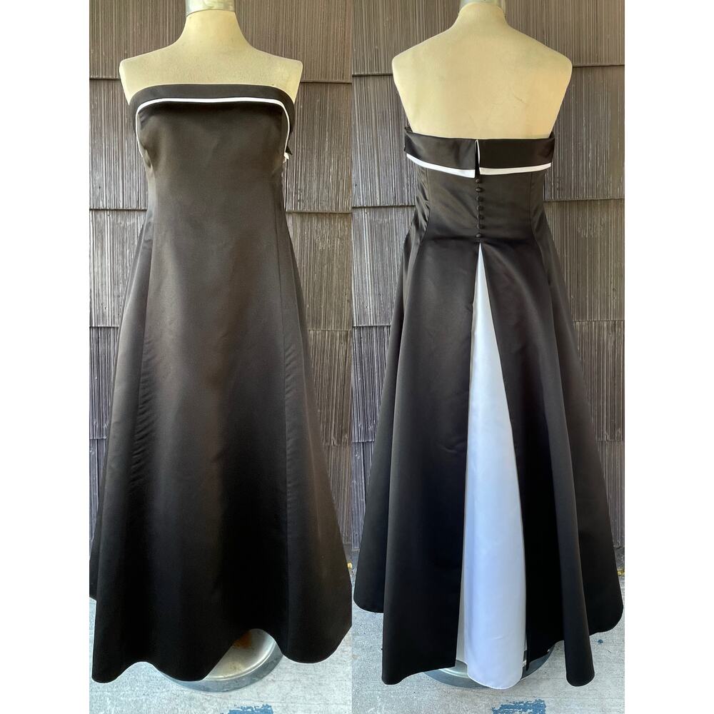 🔥Michaelangelo Y2K Strapless Black White Fit Flare Dress Formal Modern Classic